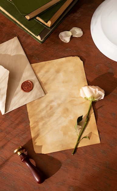 Free Photo still life of vintage writing of a love letter