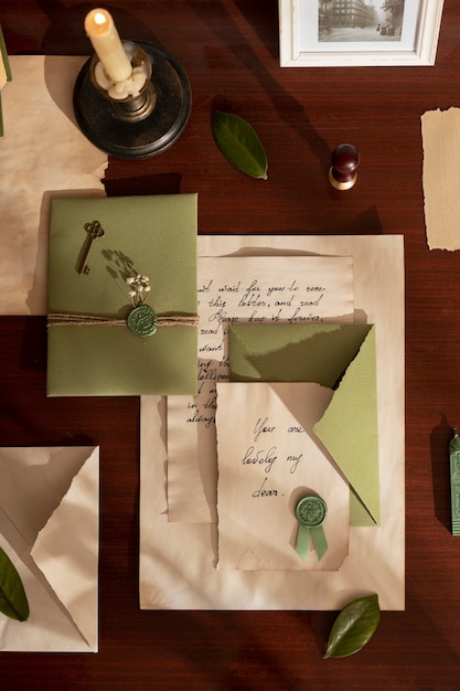 Free photo still life of vintage writing of a love letter