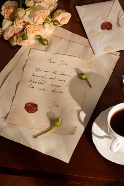 Free photo still life of vintage writing of a love letter