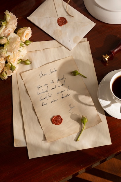 Free Photo still life of vintage writing of a love letter