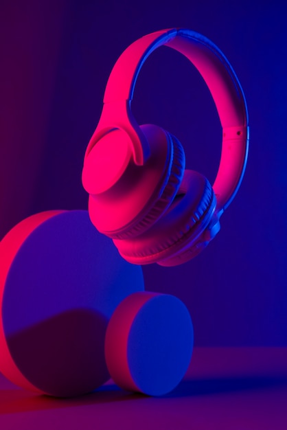 Free Photo still life of wireless cyberpunk headphones