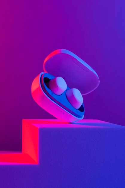 Free photo still life of wireless cyberpunk headphones