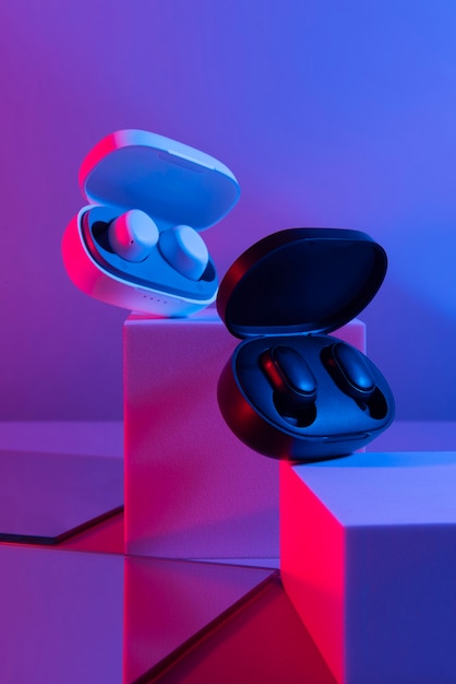 Free photo still life of wireless cyberpunk headphones