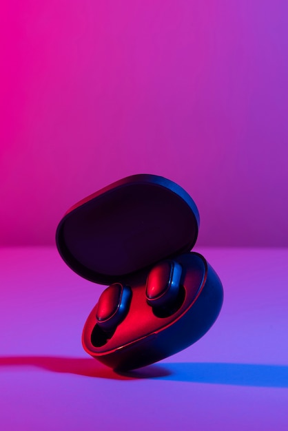 Free photo still life of wireless cyberpunk headphones