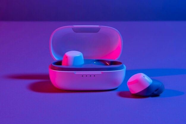 Free photo still life of wireless cyberpunk headphones