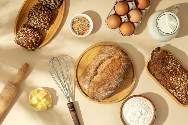 Still life with appetizing bakery food