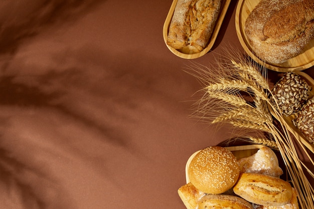 Still life with appetizing bakery food