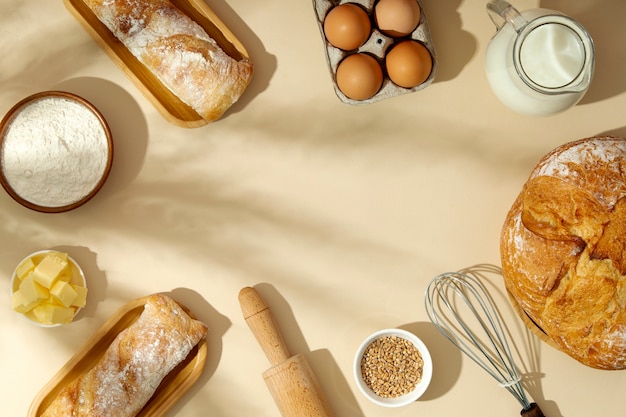 Still life with appetizing bakery food