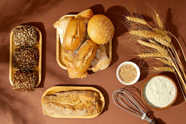 Still life with appetizing bakery food