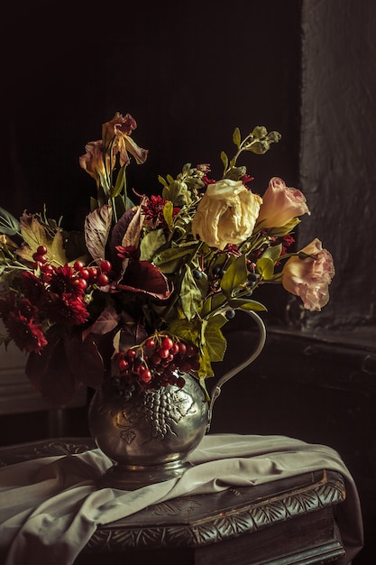 Free Photo still life with autumn flowers