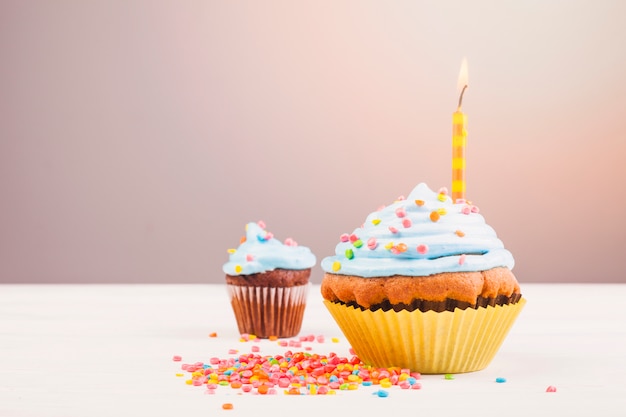 Still life with birthday muffin