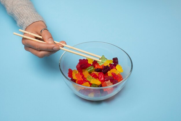 Still life with colorful gummy bears