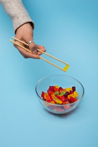 Free photo still life with colorful gummy bears