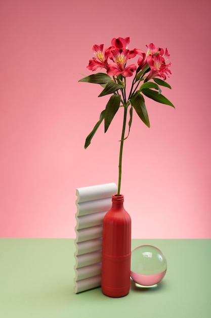 Still life with colorful leaves and flowers