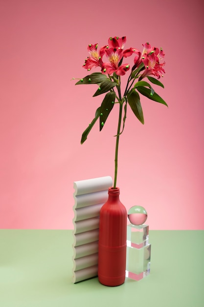 Still life with colorful leaves and flowers