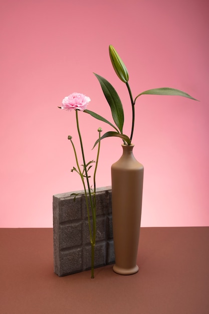 Still life with colorful leaves and flowers