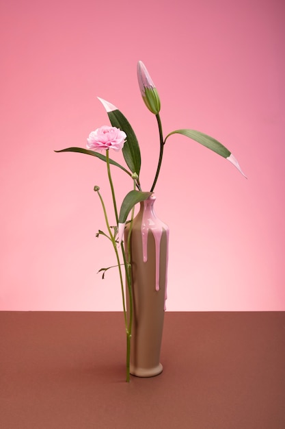 Still life with colorful leaves and flowers