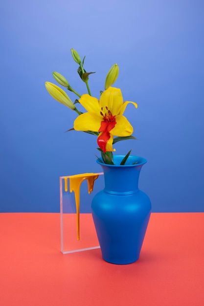 Free Photo still life with colorful leaves and flowers