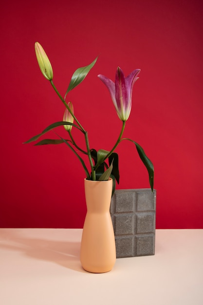 Still life with colorful leaves and flowers