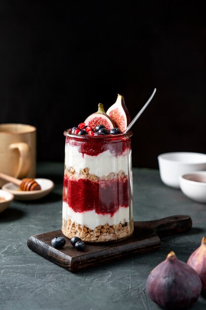 Still life with cup of brazilian acai dessert