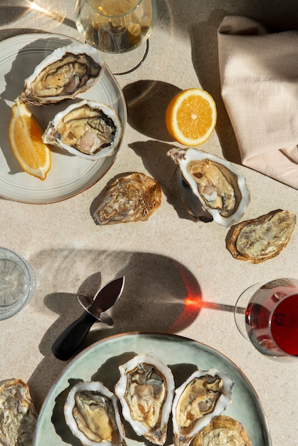 Free photo still life with oysters ready to eat