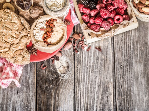 still life with raspberries and nuts