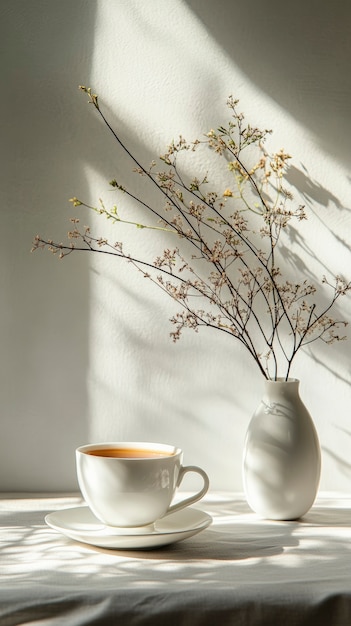 Still life with tea cup and organic background