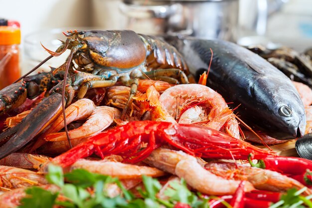 Still life with uncooked seafoods