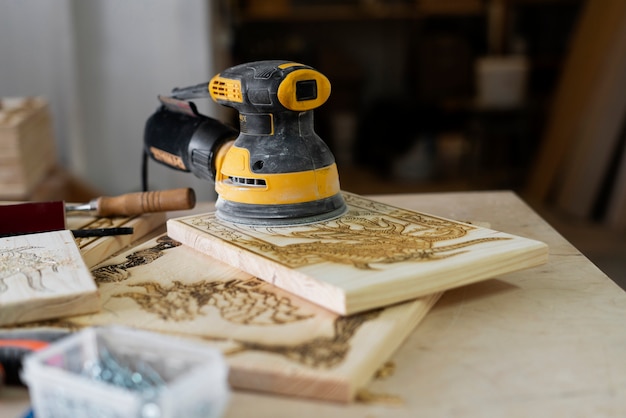 Free photo still life wood engraving workshop