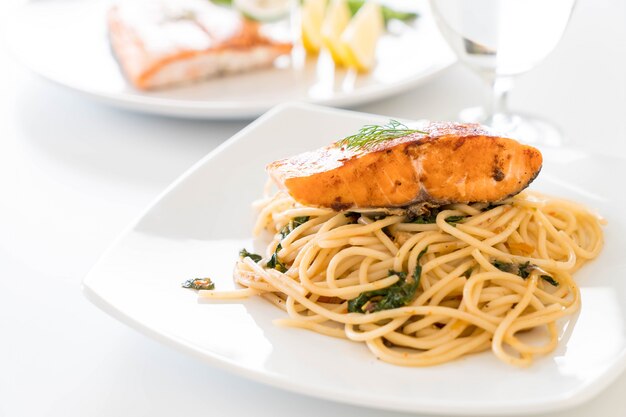 stir-fried spicy spaghetti with salmon