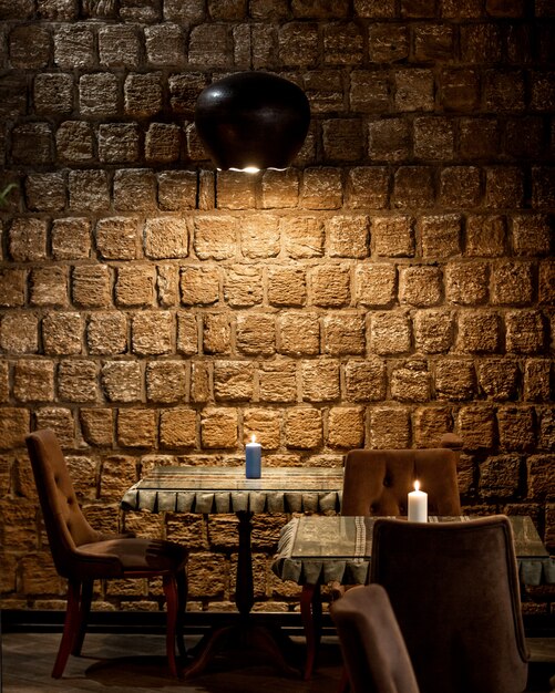 Stone-walled restaurant and top lighting