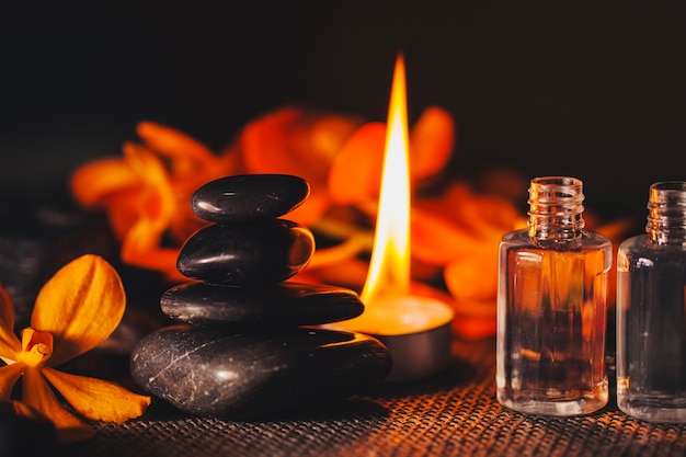 Stones, candle and plants