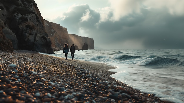 Free photo stony beach landscape