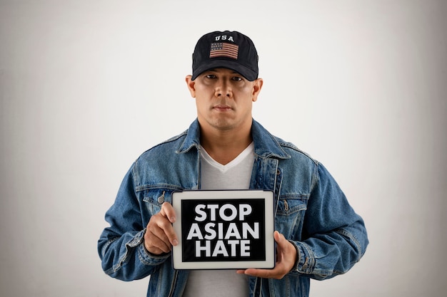 Stop asian concept with man wearing hat