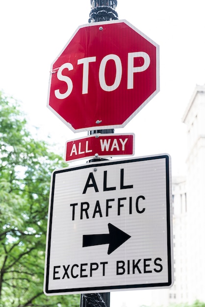 Stop signage closeup with blurred background