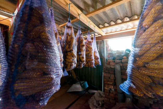 Storage with corn in mesh bags