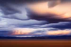 Free photo a stormy sky with mountains in the background