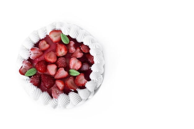 Free Photo strawberry cake with cream isolated on white background. top view. copy space