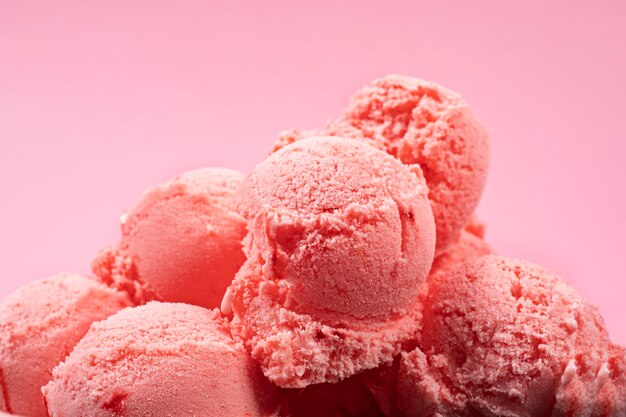 Strawberry ice cream scoops