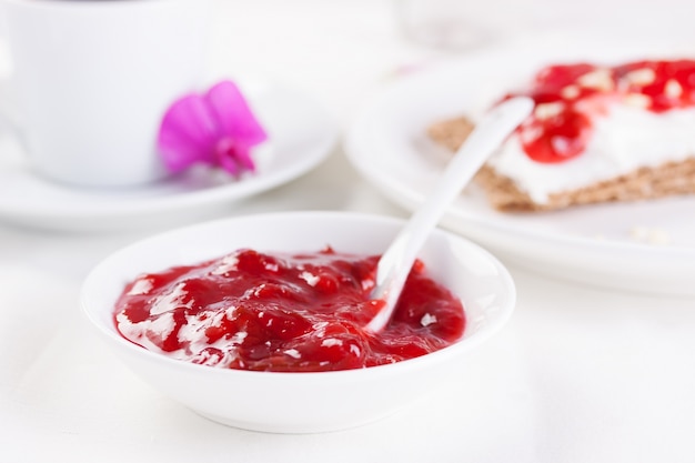 Strawberry jam on a plate