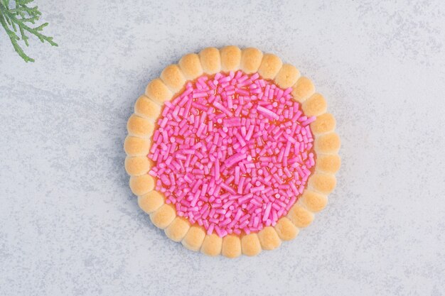 Strawberry jelly biscuit, on the marble.