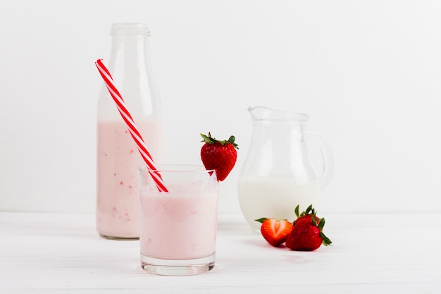 Strawberry yogurt in decorated glass