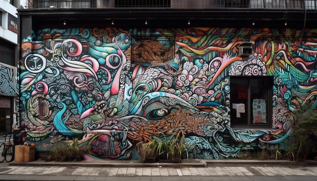 Free photo street art mural brings city chaos alive generated by ai