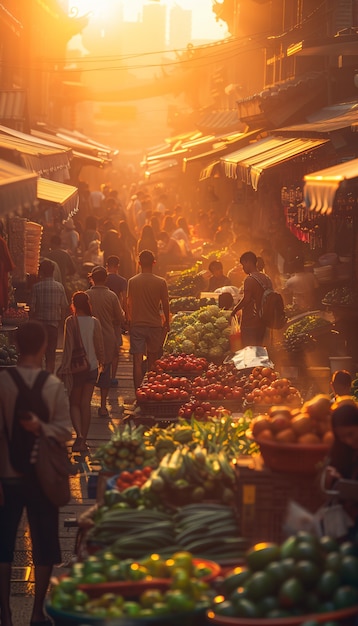 Free photo street market at sunset