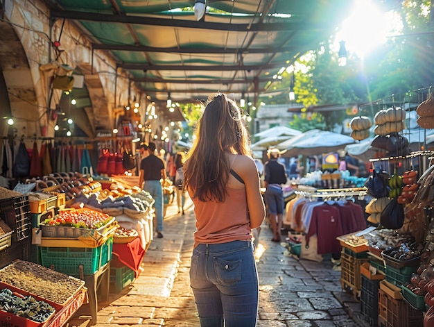 Street market at sunset