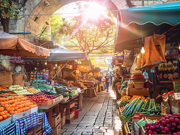 Street market at sunset