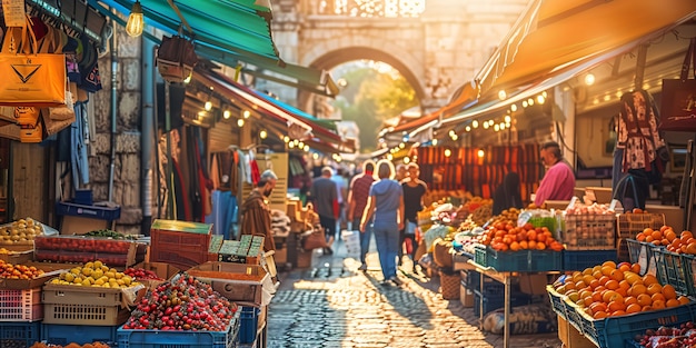 Street market at sunset