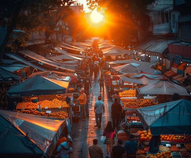 Street market at sunset