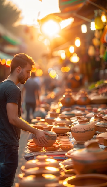 Street market at sunset