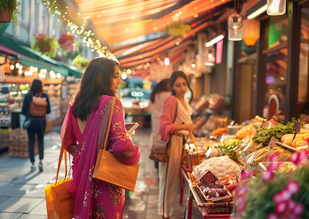 Street market at sunset